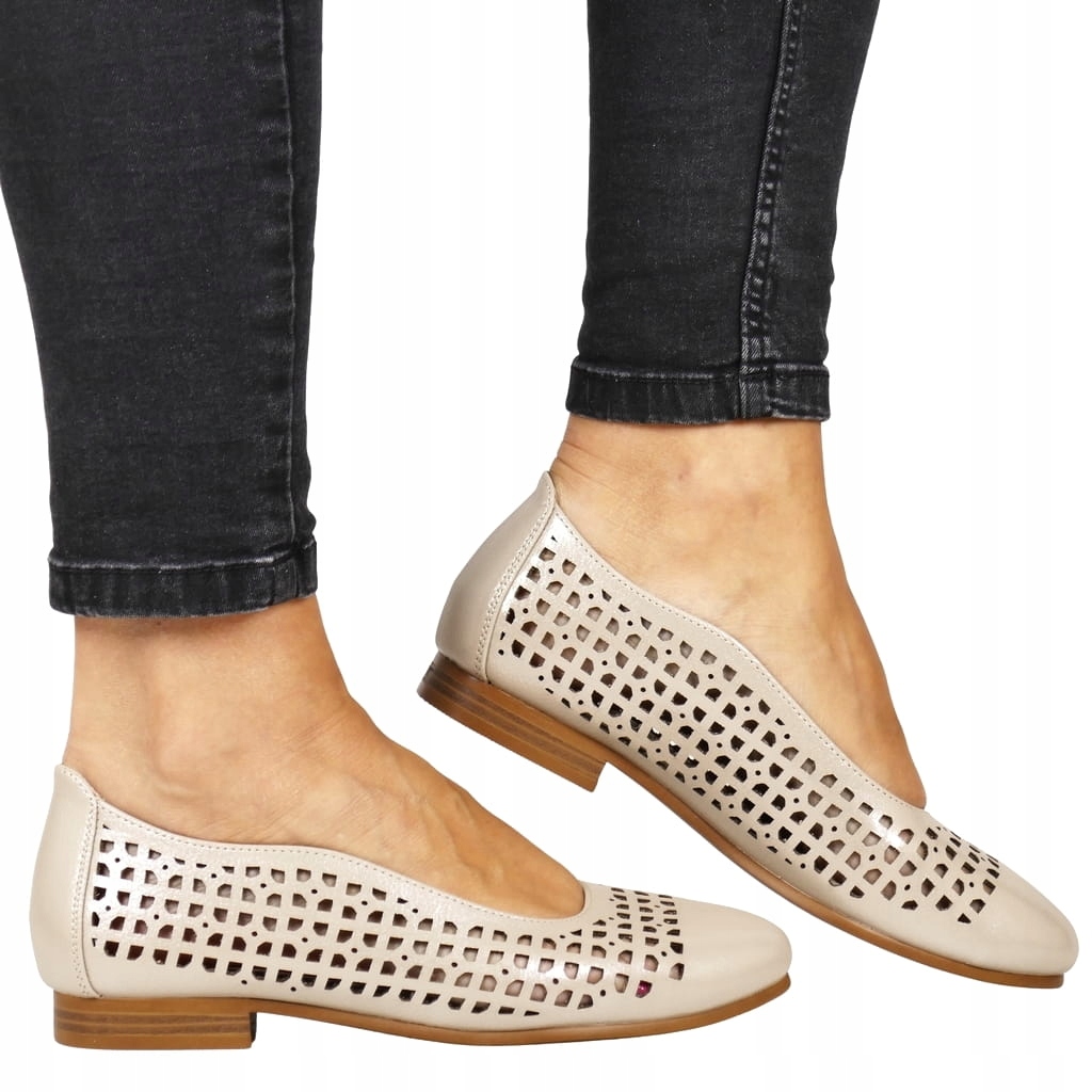 Béžové Ažurové Polobotky Dámské Baleríny Elegantní Pohodlné Elegantní Top