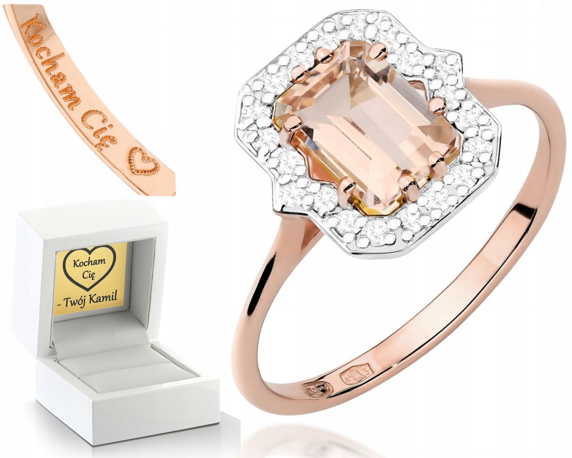 Růžový Zlatý Prstýnek Ryzost 585 S Diamanty A Morganitem 585 Dárek