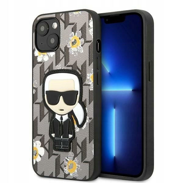 Etui Karl Lagerfeld Ikonik do iPhone 13/14/15, Szare Kwiaty