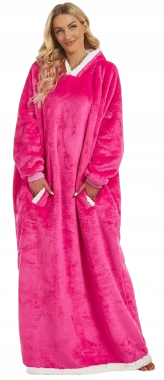 Velmi Dlouhá Růžová Mikinová Deka – Mikinový Župan – Deka S Kapucí A Rukávy