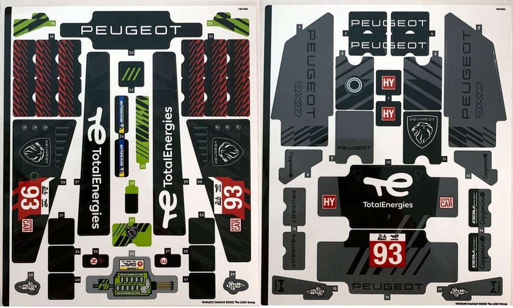 4You Lego Technic 42156 Peugeot 9X8 Le Mans Hybrid Hypercar Samolepka