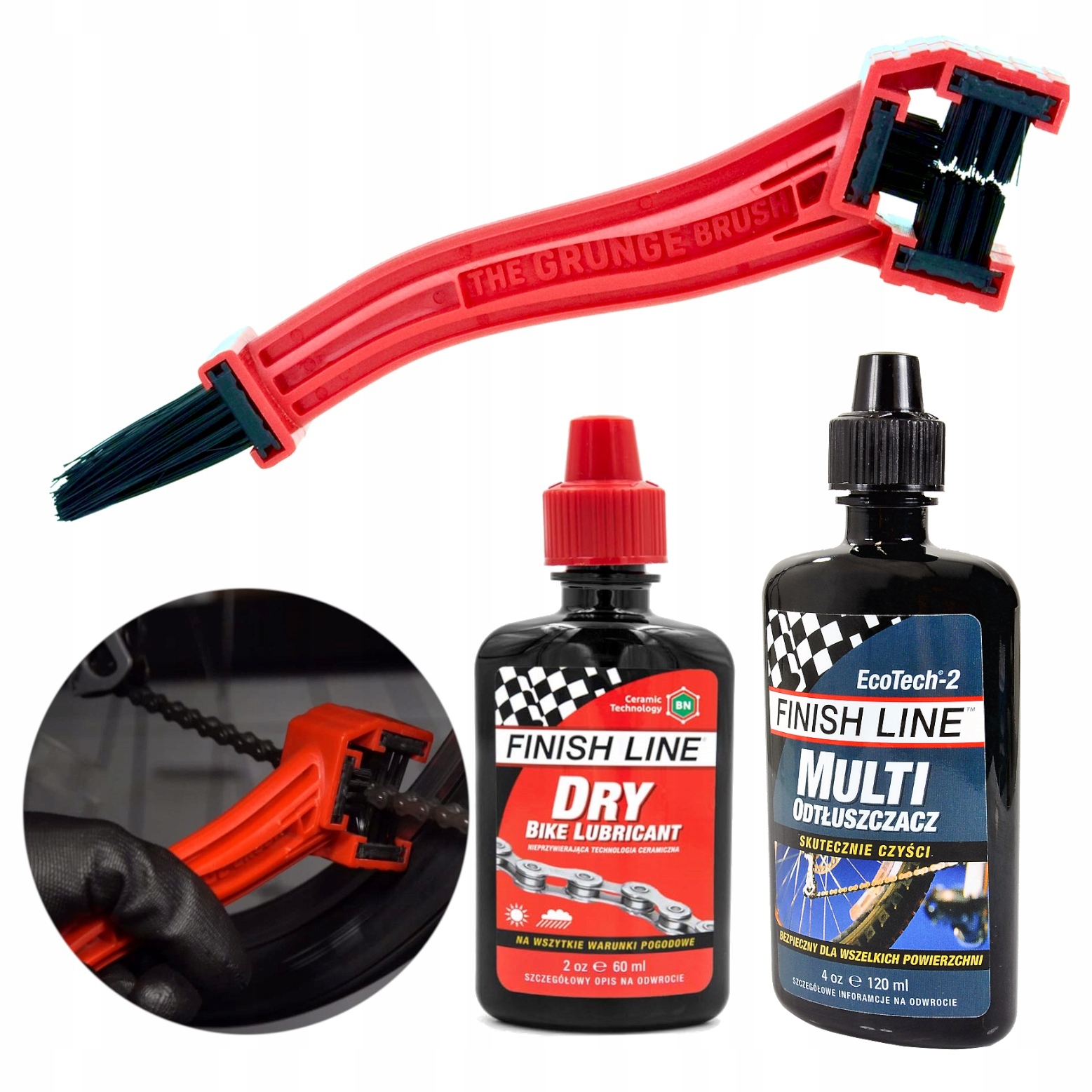 Kartáč na řetěz Finish Line Grunge Brush+ 1-step a Dry Lube keramický