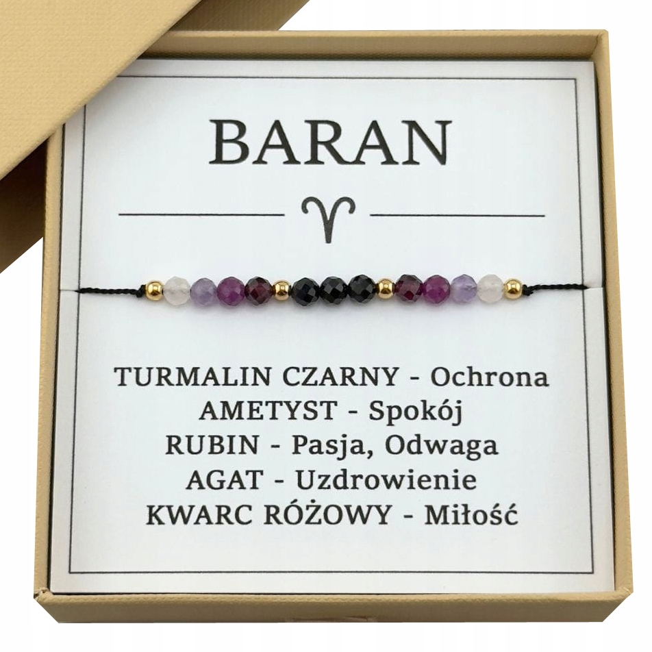 Bransoletka Zodiakalna z Turmalinem Baran Znak Zodiaku Naturalne Kamienie