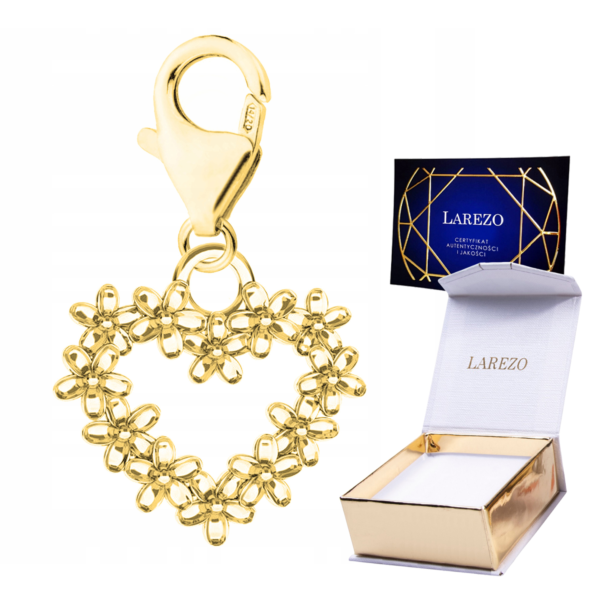 Přívěsek Zlatý Závěsné srdce s květinami Srdíčko Láska Stříbro 925