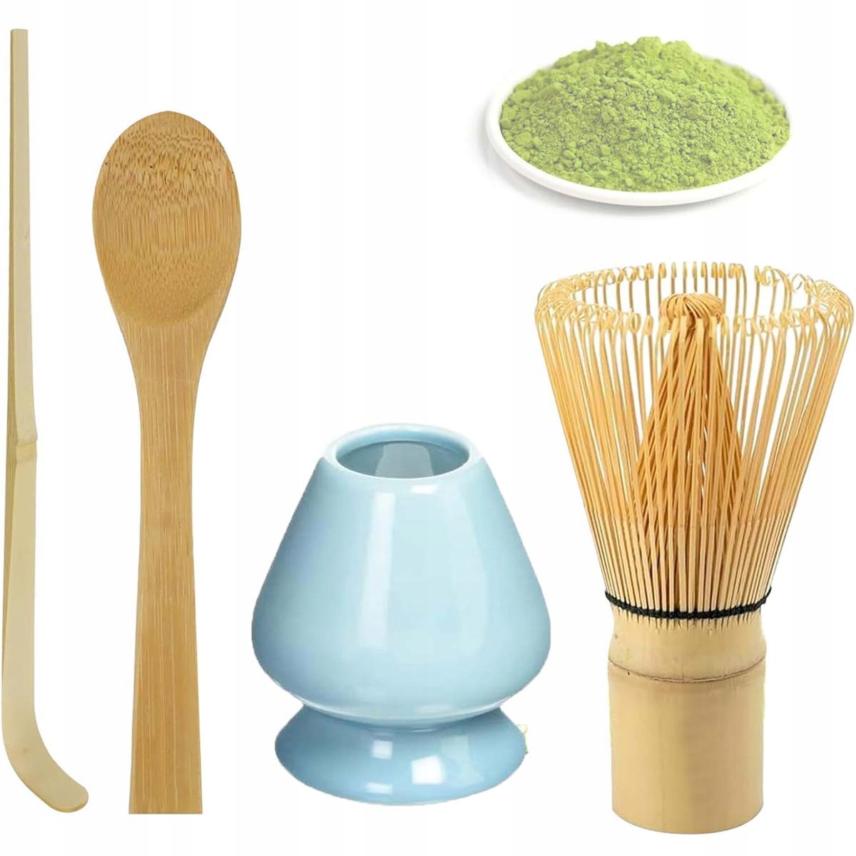 Levně Sada 4KS Matcha Bambusová Lžíce Chashaku Držák Na Metlu Na Matchu