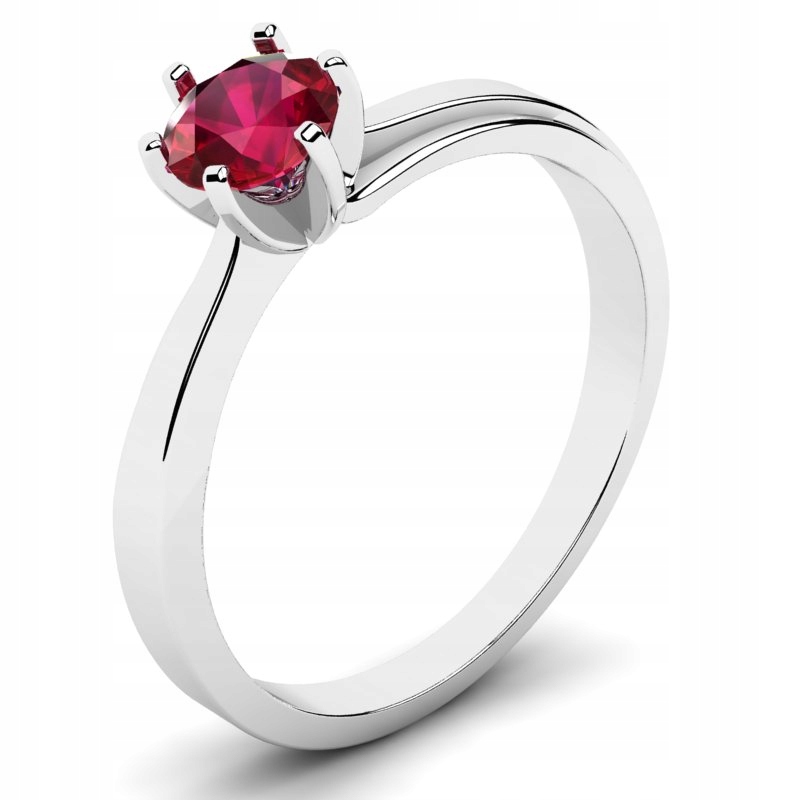 

Pierścionek Z Białego Złota Czerwona Cyrkonia 5MM