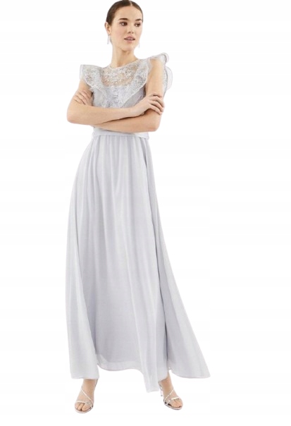 Coast Šaty Jednoduchá Šedá S Krajkou Maxi 44 W_g