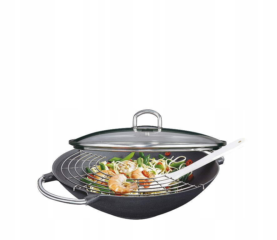 Wok Kuchenprofi Premium żeliwny 36,5 cm z rusztem