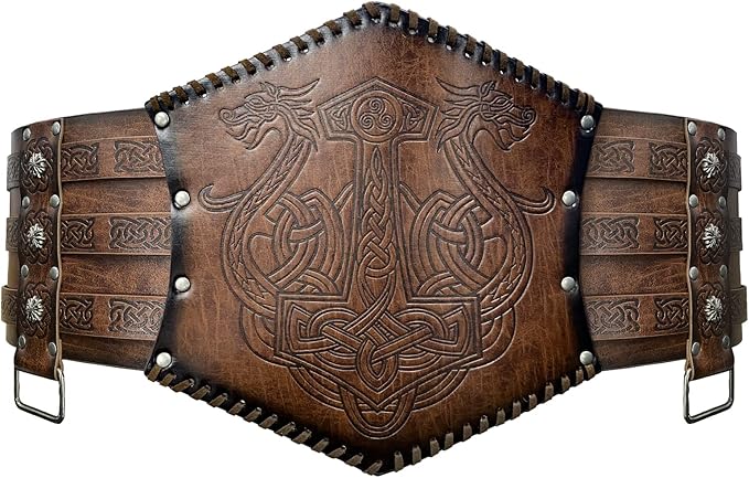 Kostým Pásek Rytíře Kožený středověký hnědý pancíř Vikinga