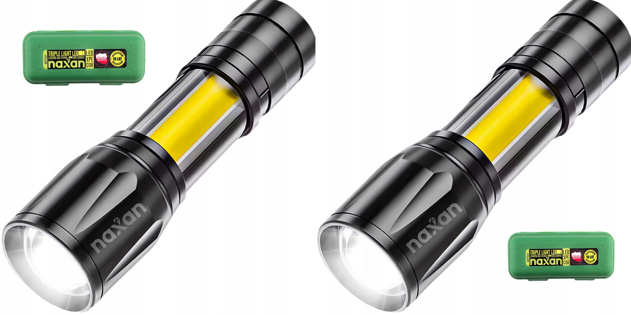 Latarka Mocna Taktyczna Led Naxan Akumulator Zoom 3 Tryby Etui 2szt