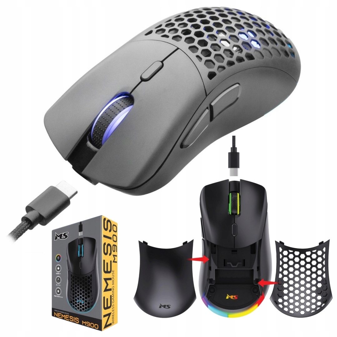Herní myš Ms Nemesis M900 bezdrátová 16000 dpi Rgb akumulátorová