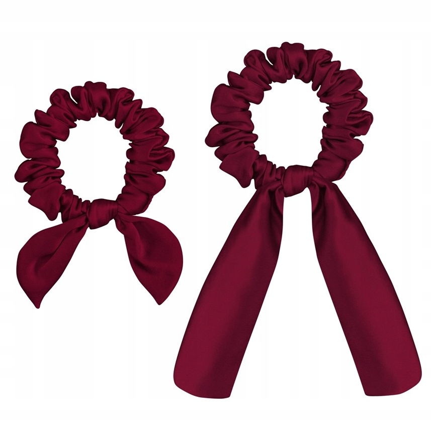 100% Hedvábí 2x Hedvábná gumička s stužkou na vlasy Frotka Red Wine Červená
