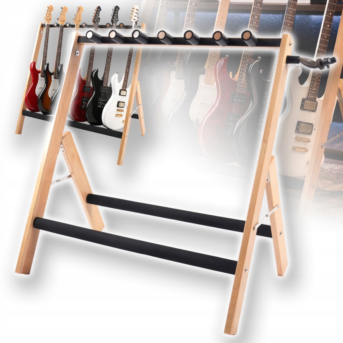 Stativ Pro 5 Kytar Stojan Na Kytaru Dřevěný Skládací Věšák Do 30 Kg XXL