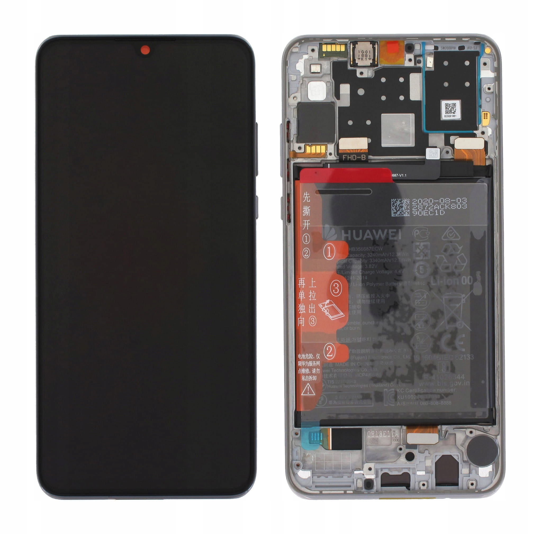 Org LCD displej Huawei P30 Lite Biely (white) S Rámčkom