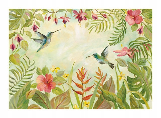 Vliesová fototapeta Kolibríky a vtáky v tropickom záhrade 416x254 lepidlo