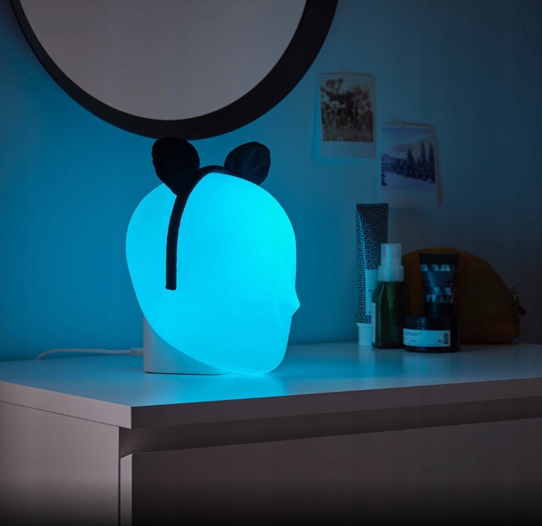 IKEA ISKARNA Lampa stołowa głowa LED wielobarwny Kolor biały