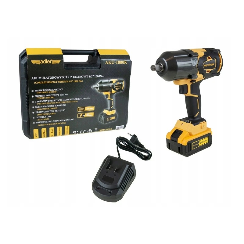Klucz udarowy akumulatorowy 1/2" 1000Nm 4Ah 20V Adler