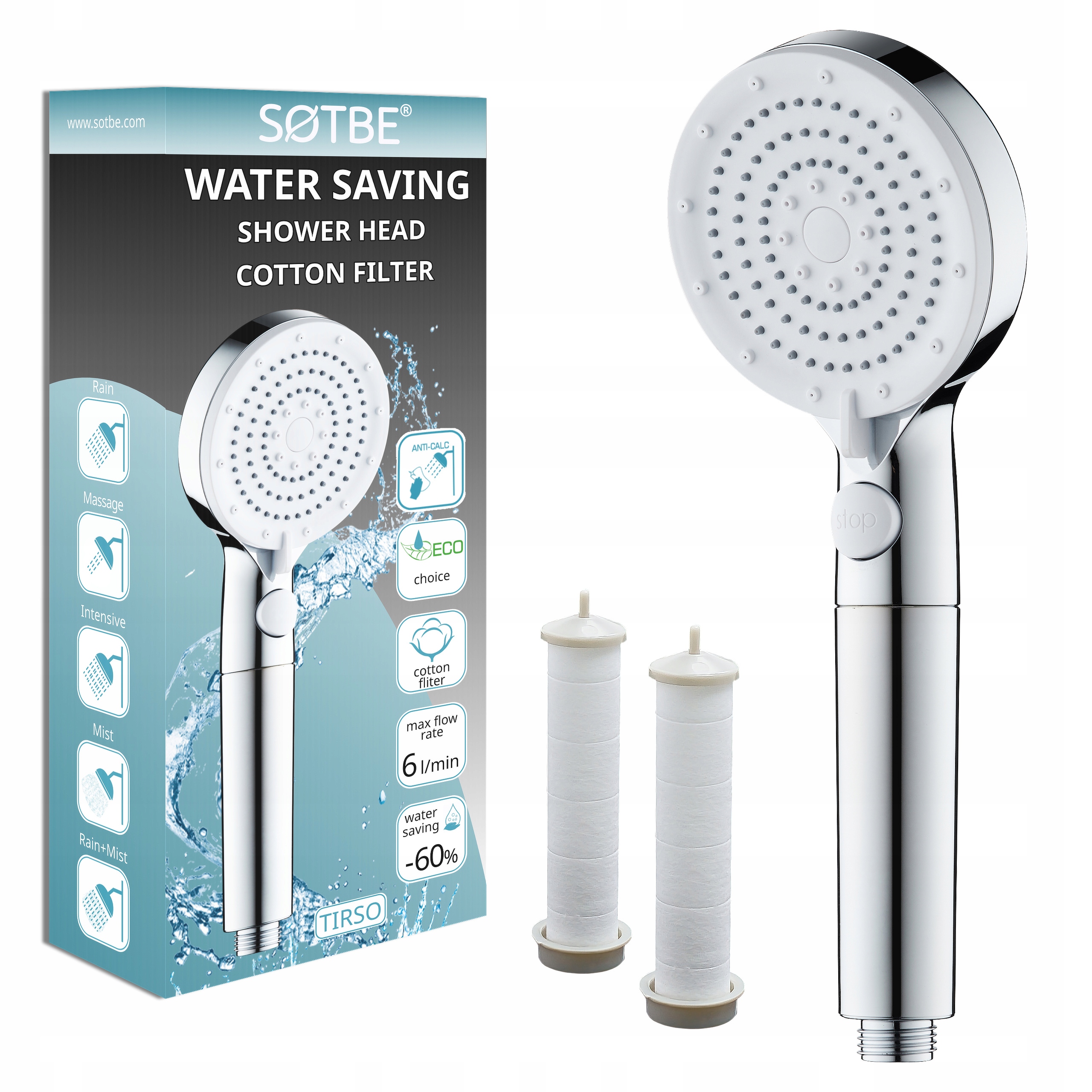Eco sprchová hlavice s vyměnitelným filtrem Čisticí bavlněný filtr