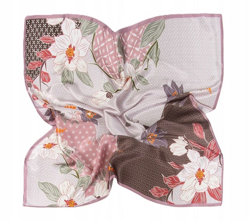 Hedvábný Šátek Velký na Krk Elegantní 100% Hedvábí 85x85 cm Květiny