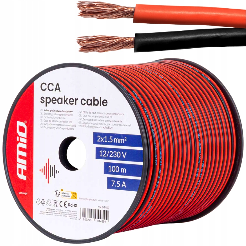 Dvoužilový Reproduktorový Kabel Cca 2x1.5mm2 7.5A Car-audio 100M Kabel