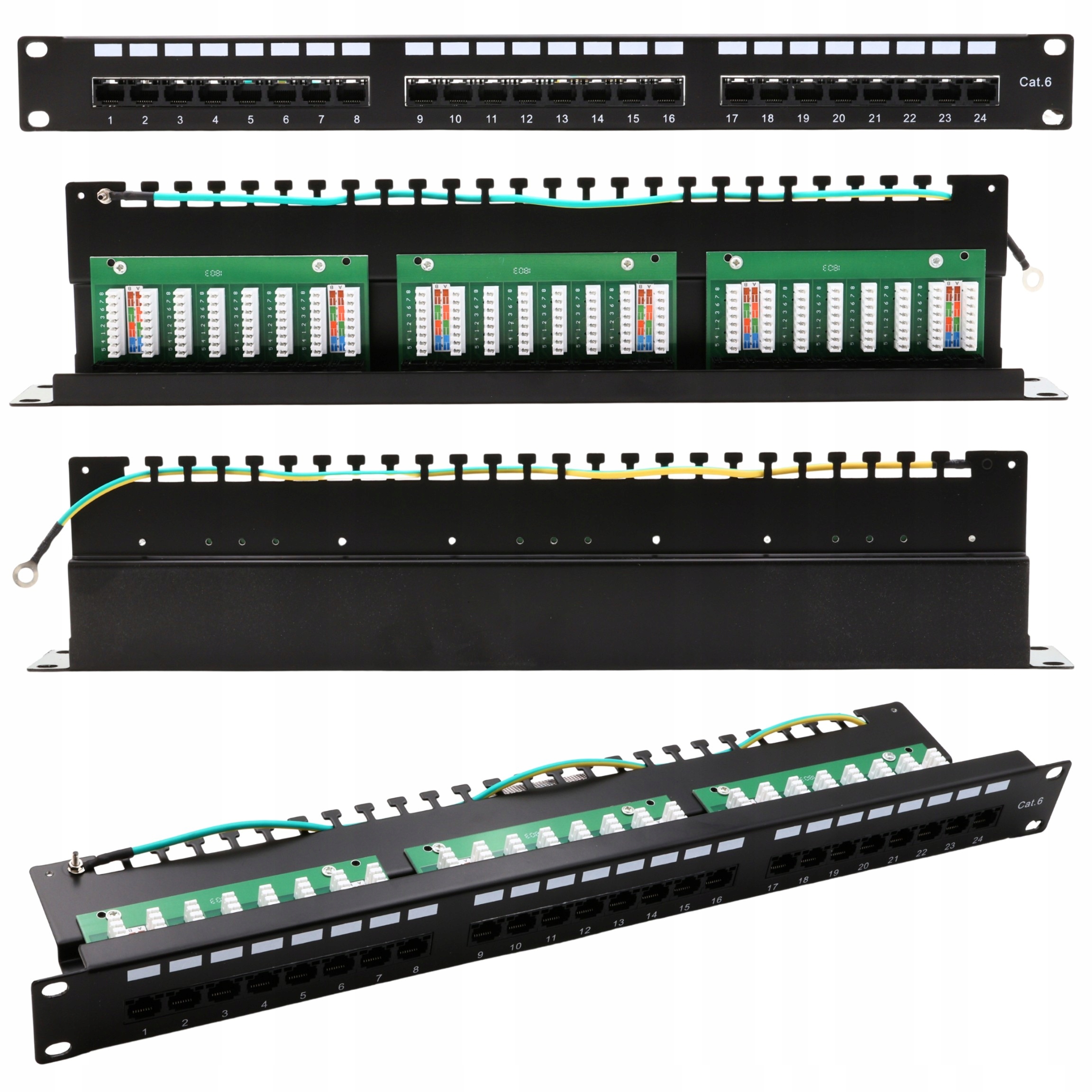 Patch panel półka Cmr do szaf Rack 19" 1U 24 portowy skrętka RJ45 Utp kat.6