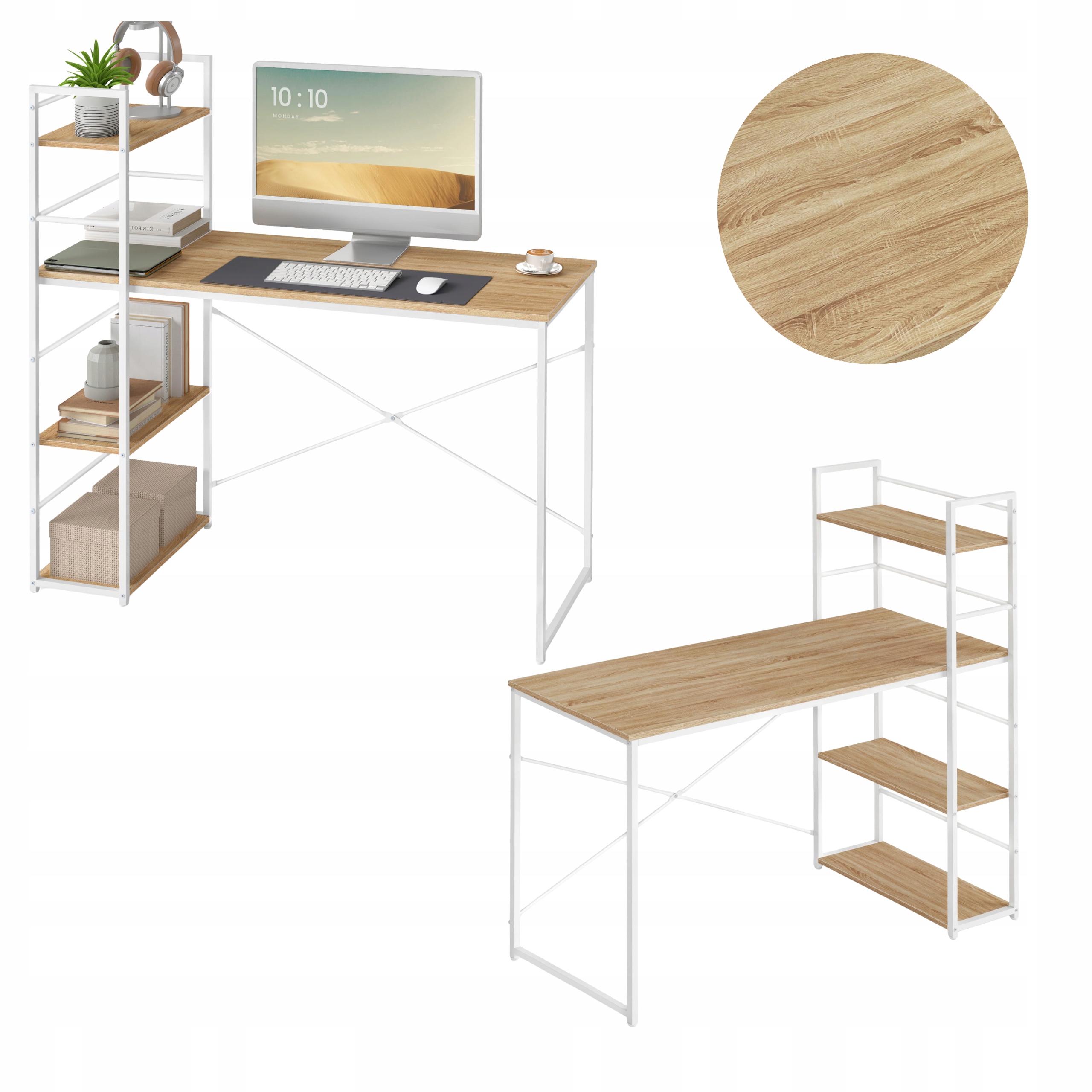 Mládežnícky stôl s regálom Počítačové police Kov Moderný Dub Sonoma