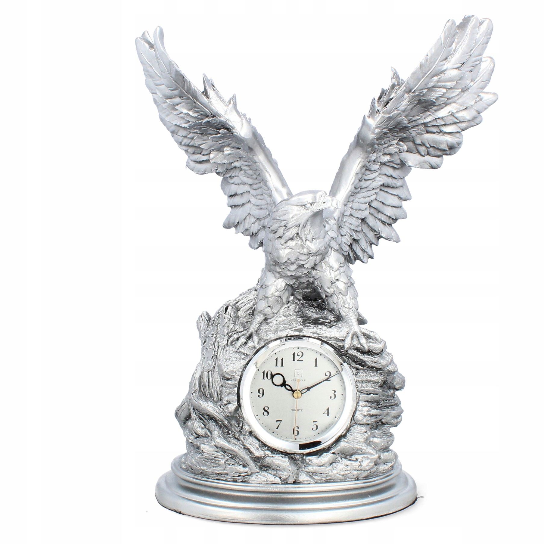 Livello Stojací krbový hodinový strojček keramický retro strieborný 41,5 cm veľký Orol