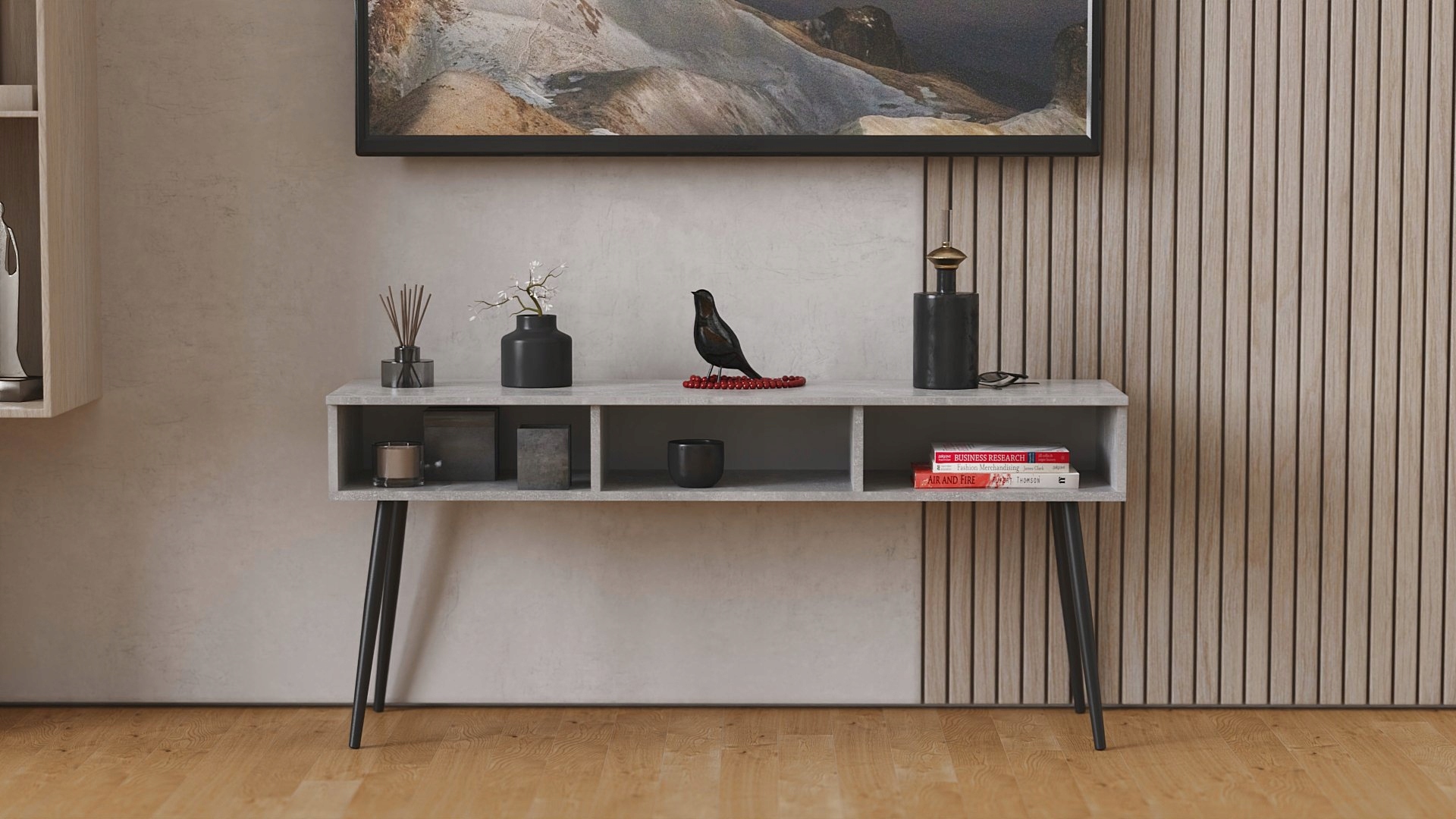 Rtv skrinka Kentucky 45x139x38 čierna/betón Tm Smart Regaly