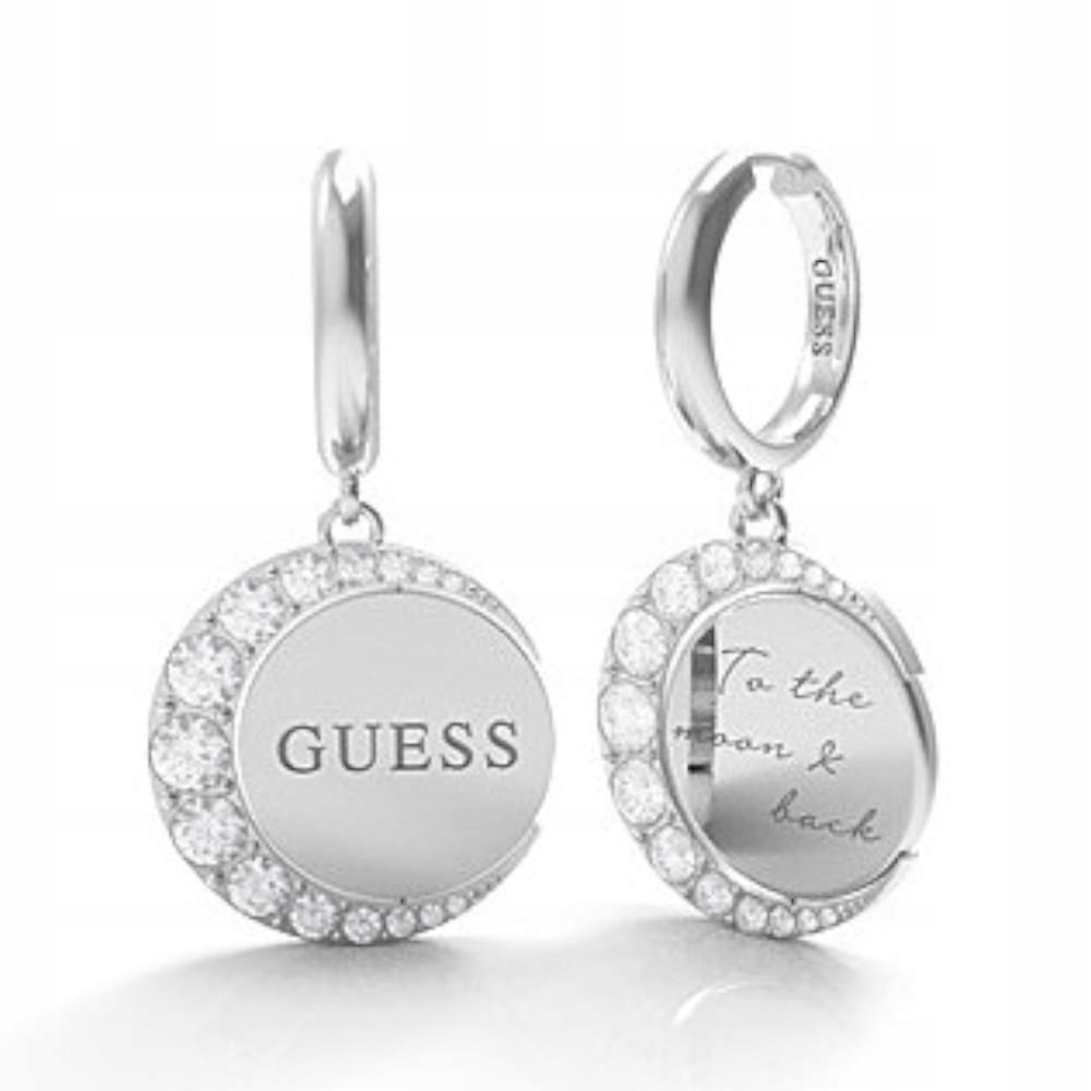 Náušnice Guess Moon Phases Závěsná kolečka Zirkony Logo Ocel stříbrná Bigiel
