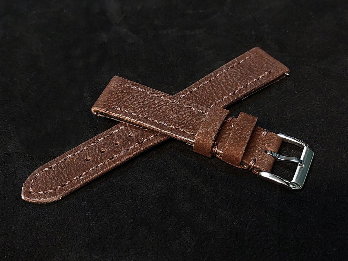 Pasek do męskiego do damskiego zegarka brązowy 19 mm szyty ręcznie skóra