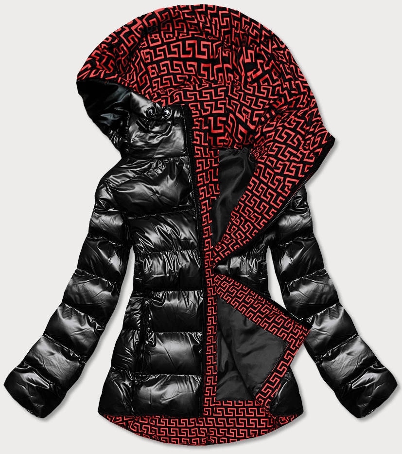 Lesklá Bunda Kapuce XW808X Černá XL (42)