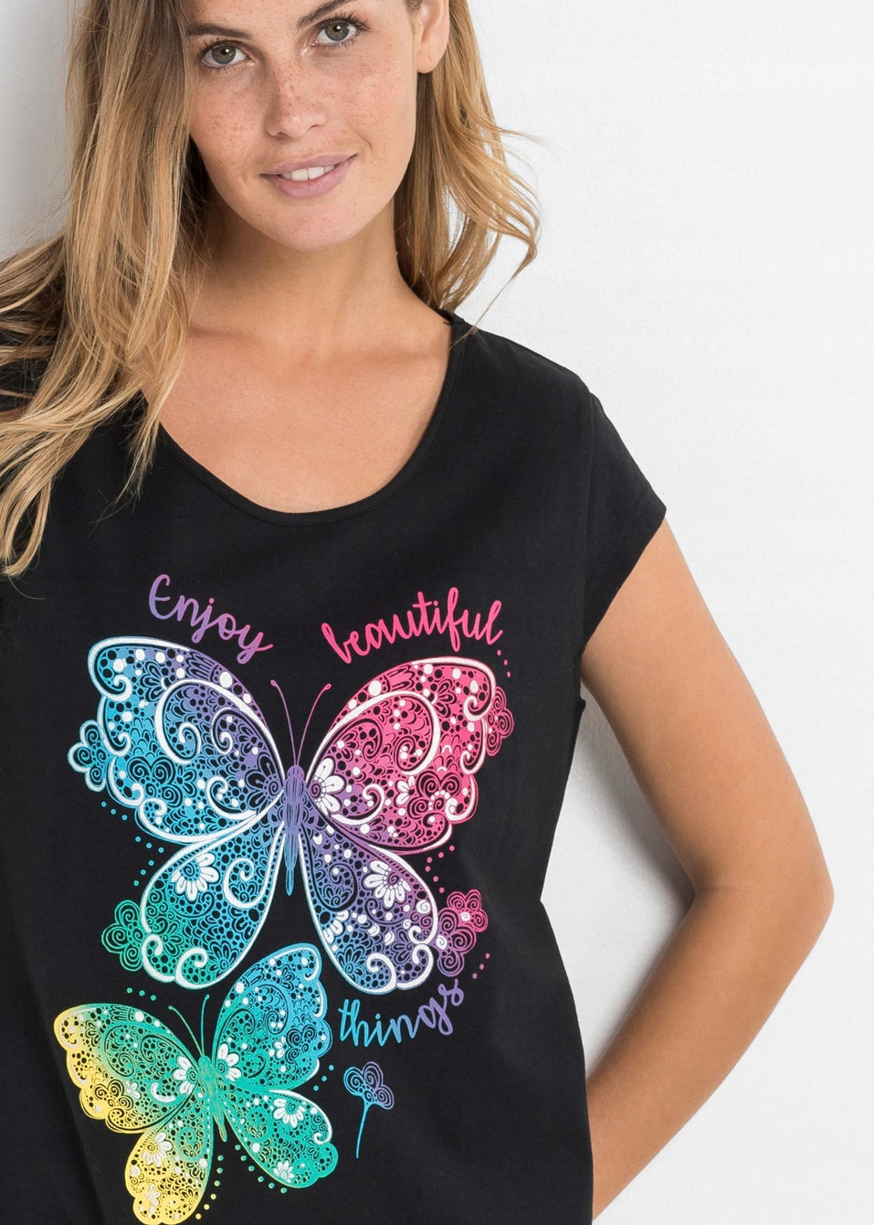 DA256 KOSZULA NOCNA DAMSKA Z BAWEŁNY Z NADRUKIEM BONPRIX 36/38 CZARNA Marka Bonprix