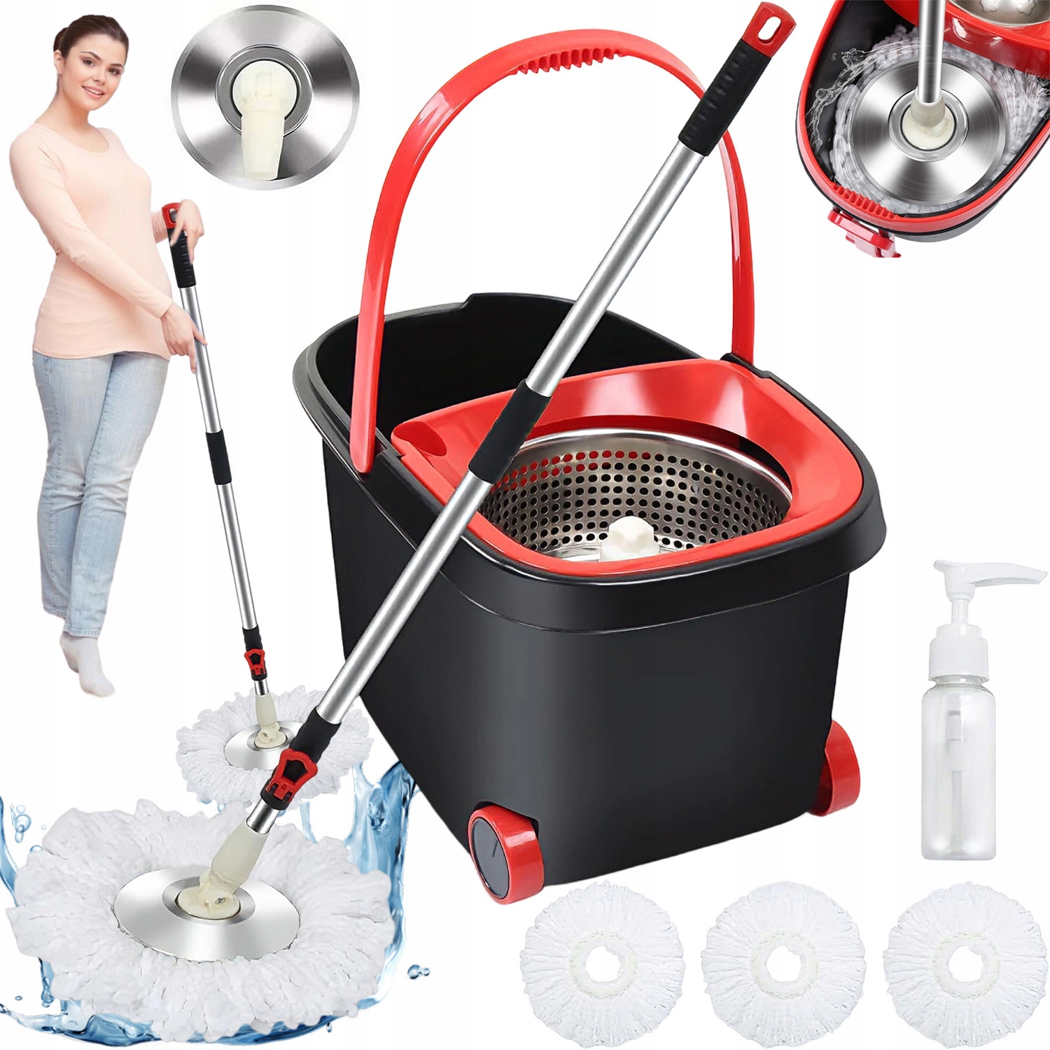 Rotační Mop 360 Turbo Spin 2V1, Velký Kbelík 2 Vyměnitelné Nástavce