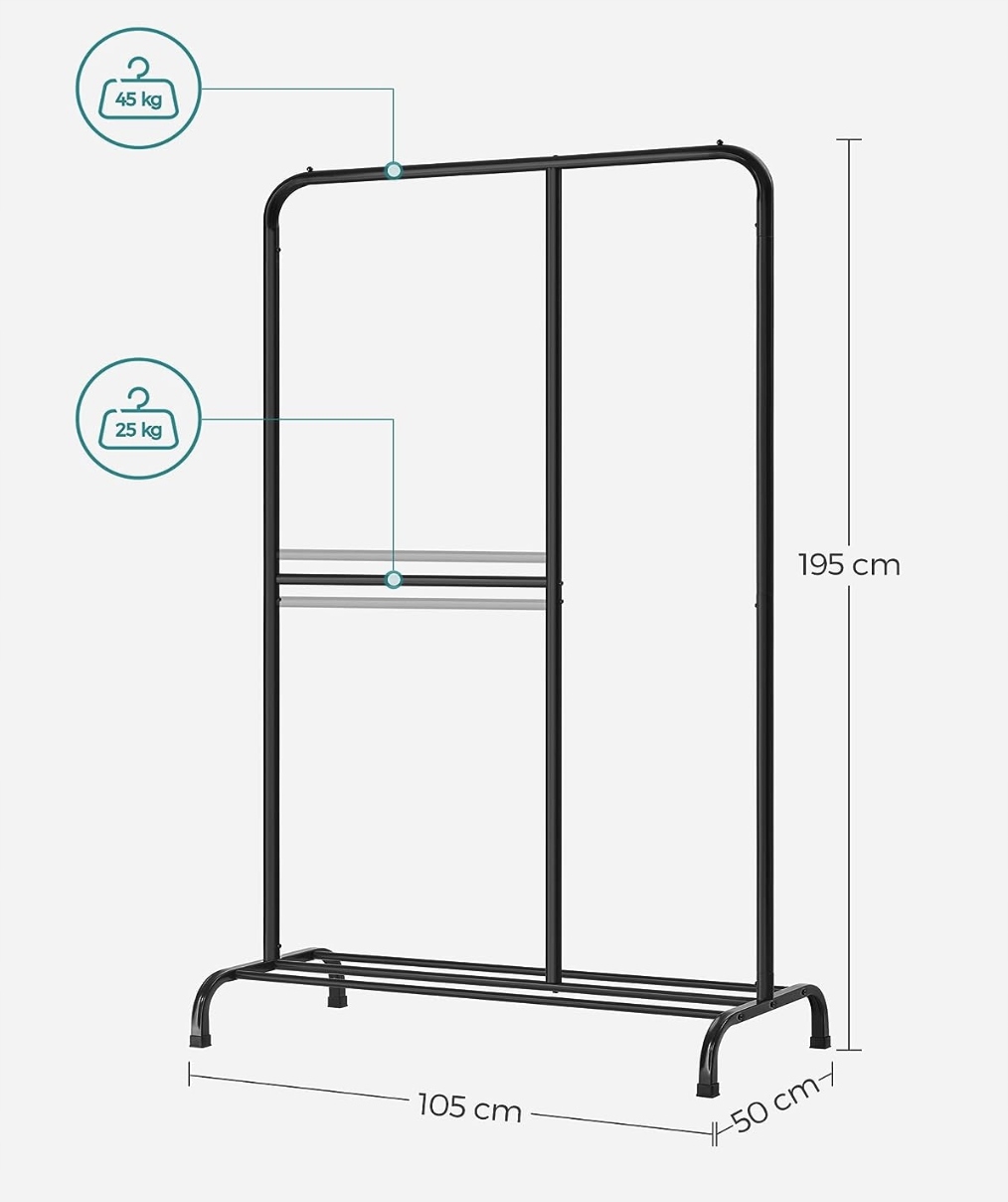 WIESZAK NA UBRANIA METALOWY STABILNY NOSNOŚĆ 100 KG MOCNY Wysokość mebla 195 cm