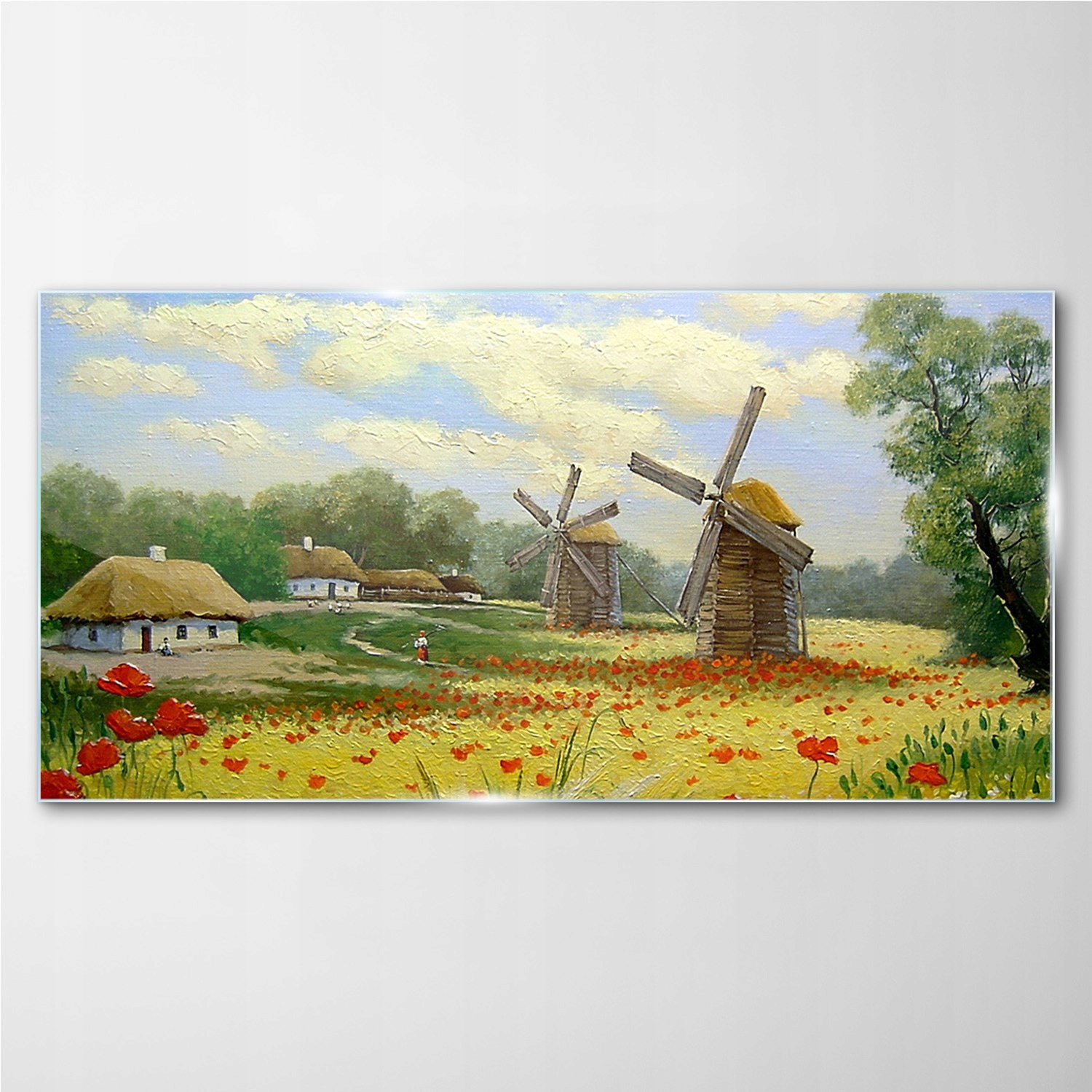 

Foto obraz szklany Wieś chmury kwiaty maki 140x70
