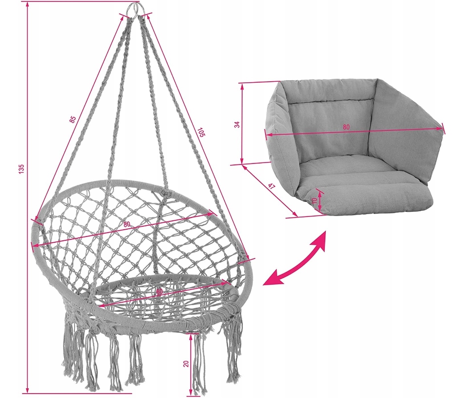 SUPER HUŚTAWKA OGRODOWA BOHO + PODUSZKA BOCIANIE GNIAZDO FOTEL WISZĄCY HIT! Rodzaj bocianie gniazdo