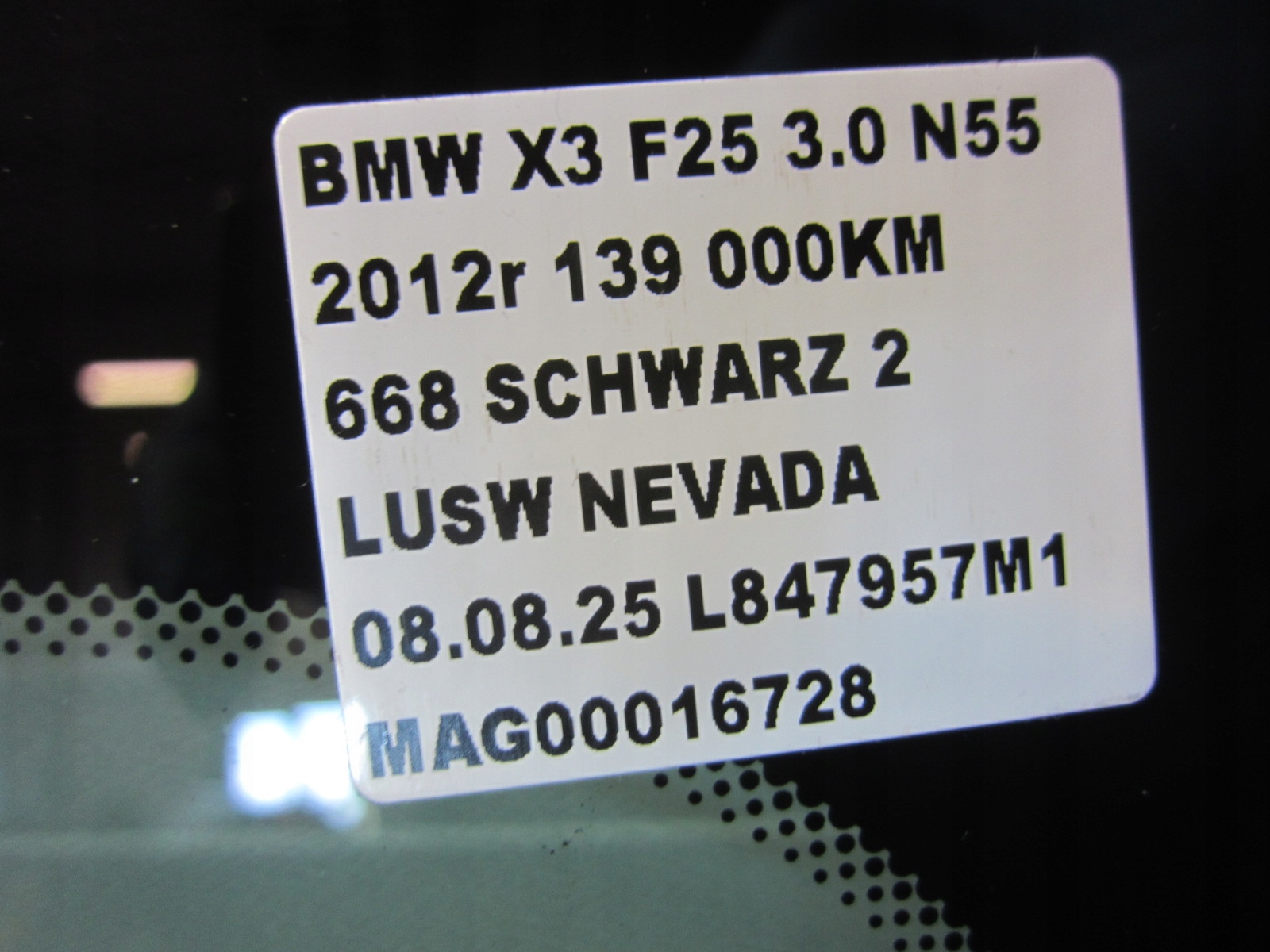 BMW X3 F25 window front front iron FUYAO 51317311298 4877934