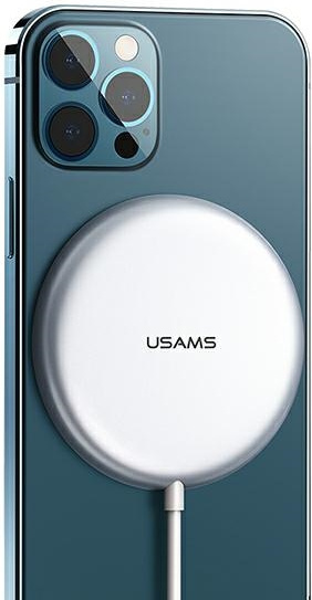 Indukční nabíječka Usams magnetic 15W hliníková iPhone 12 série stříbrná