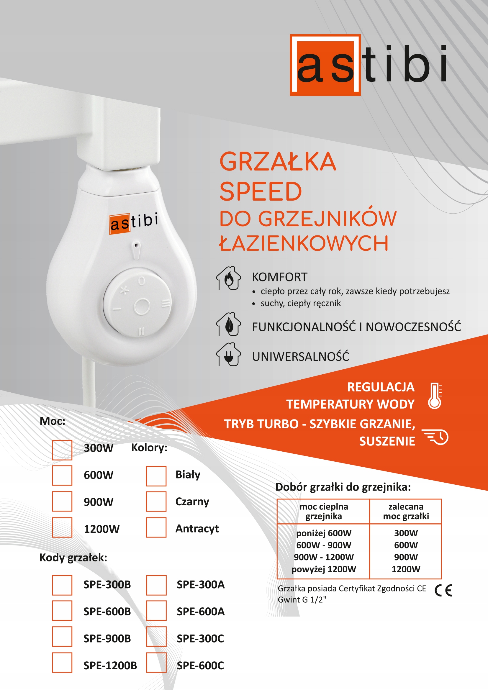 GRZAŁKA ELEKTRYCZNA GRZEJNIKA ASTIBI 300W BIAŁA Moc grzewcza 300 W