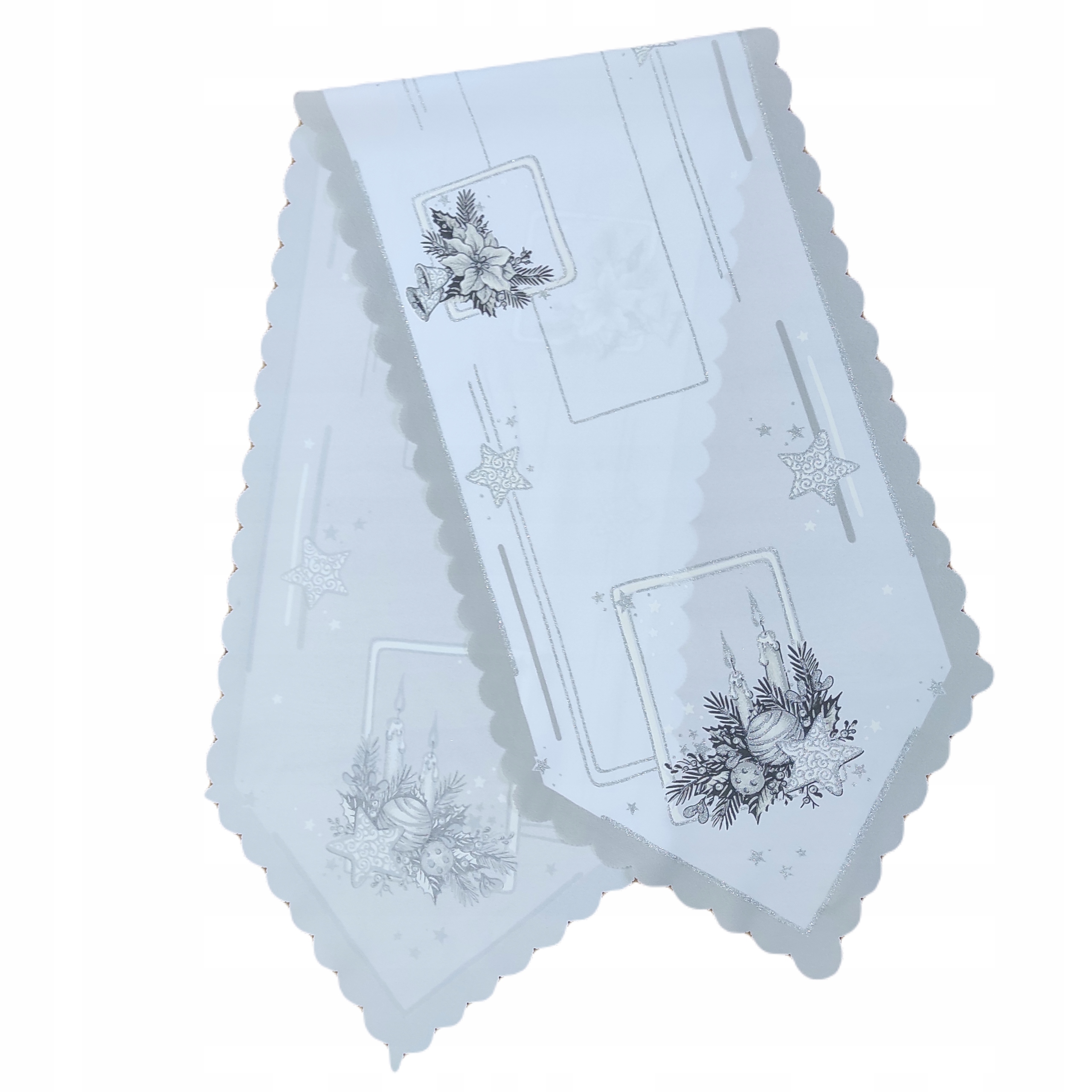 

Szarfa Świąteczna 35 x 140 szara lamówka