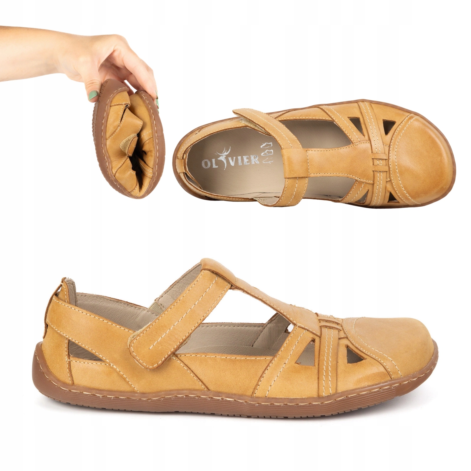 Dámské barefootové boty na léto Olivier 1285 široká špička se suchým zipem 41