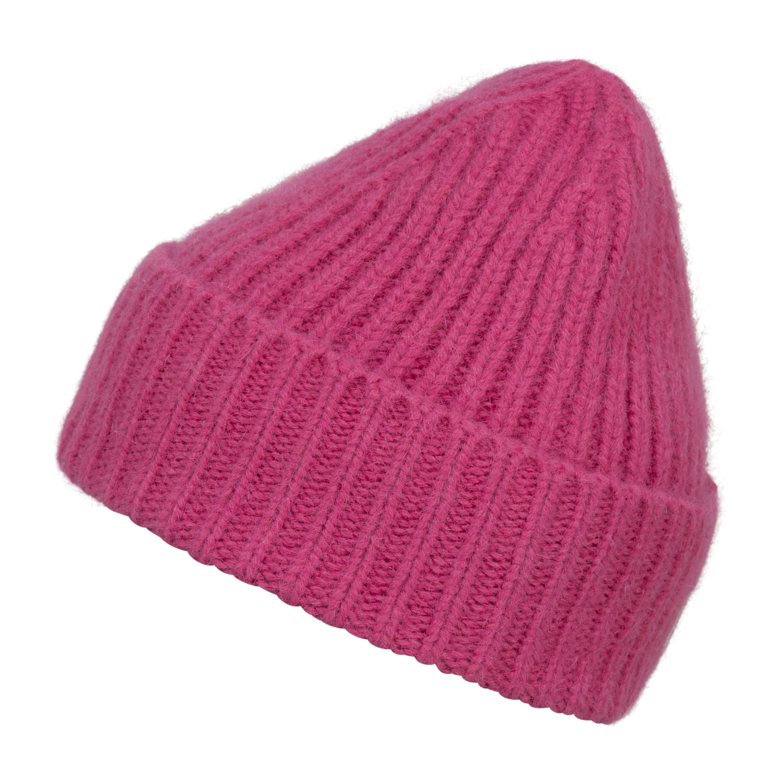 Růžová Fuchsiová vlněná polská čepice s čepice s ohybem vlnou Angora Loman Filipstad
