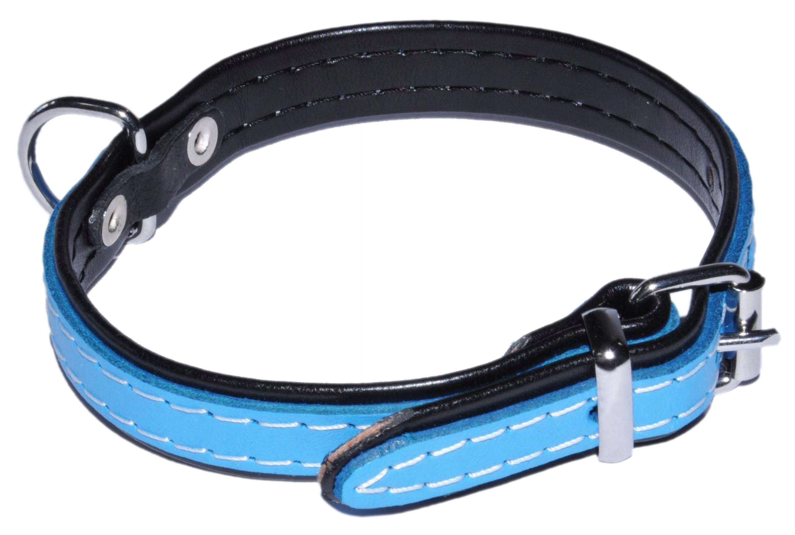

Błękitna, skórzana obroża dla psa 18mm/43cm Dino