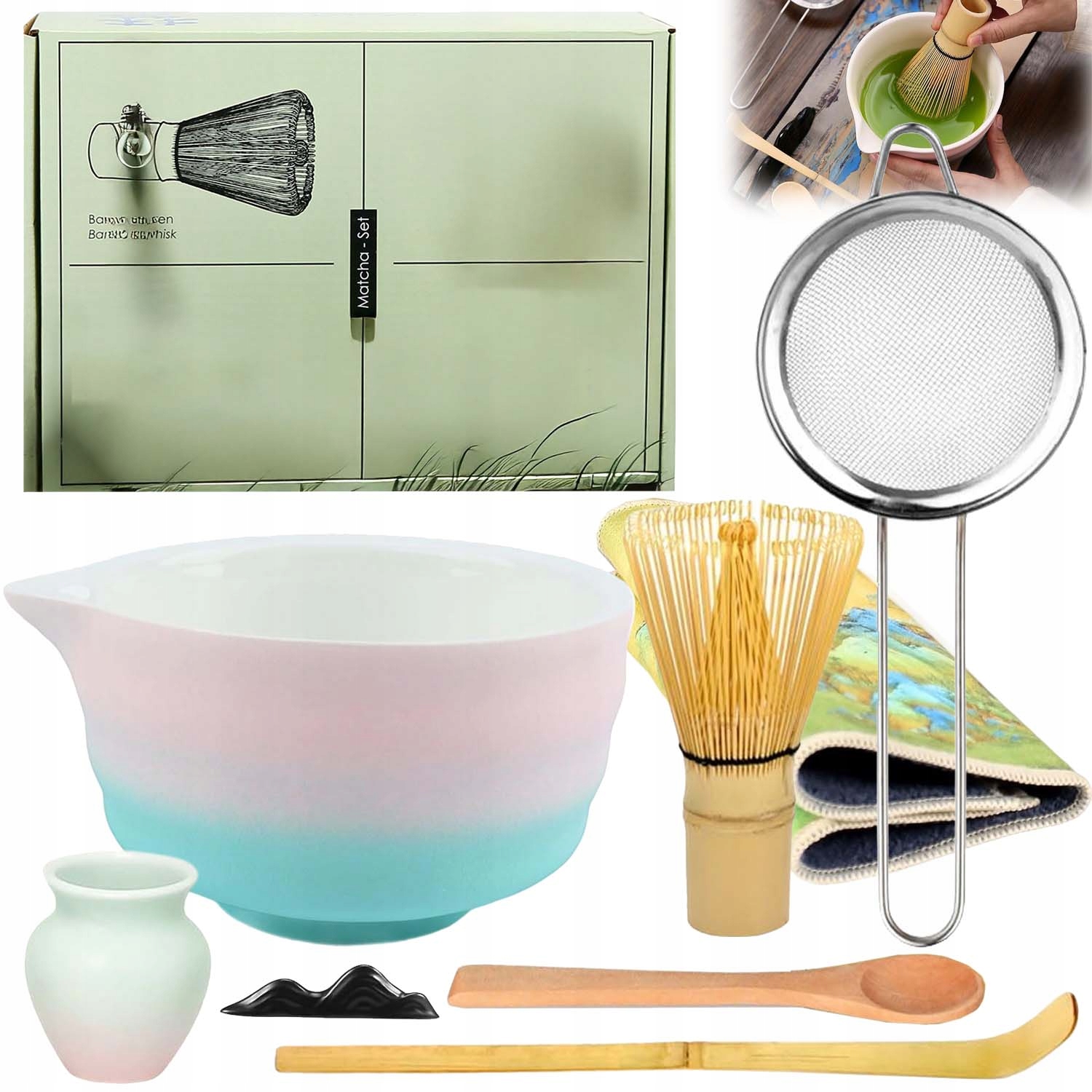 Zestaw Do Herbaty Matcha,zestaw Miotełka 8EL Z Trzepaczką Do Matchy 8W1