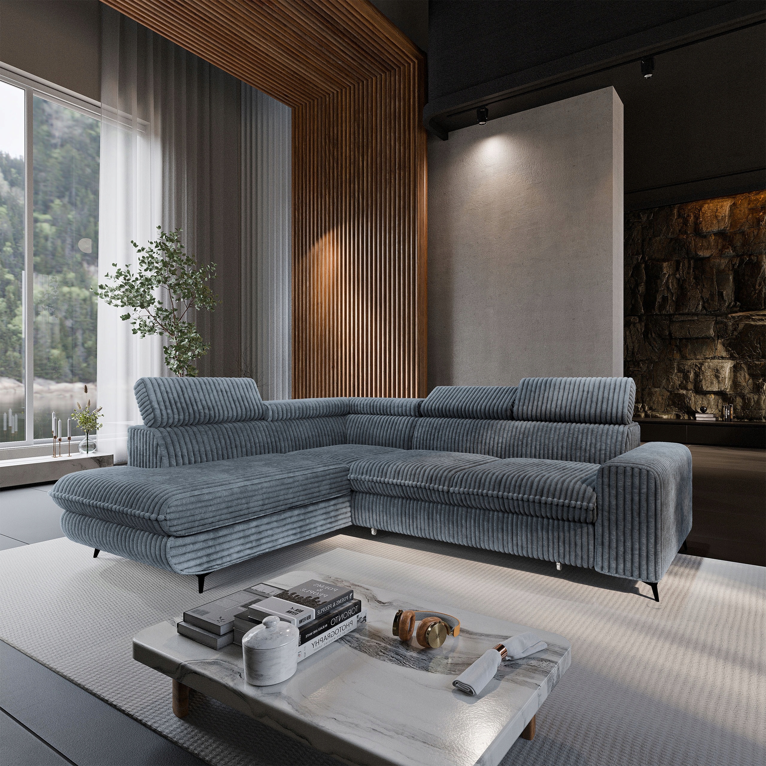 Rohová Sedací Souprava Veliss Funkce Spaní Kontejner Klasický Pú Šedý