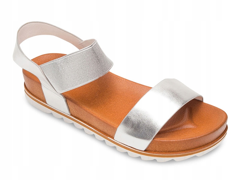 

Klasyczne sandały na gumkę Wsuwane Srebrne 39