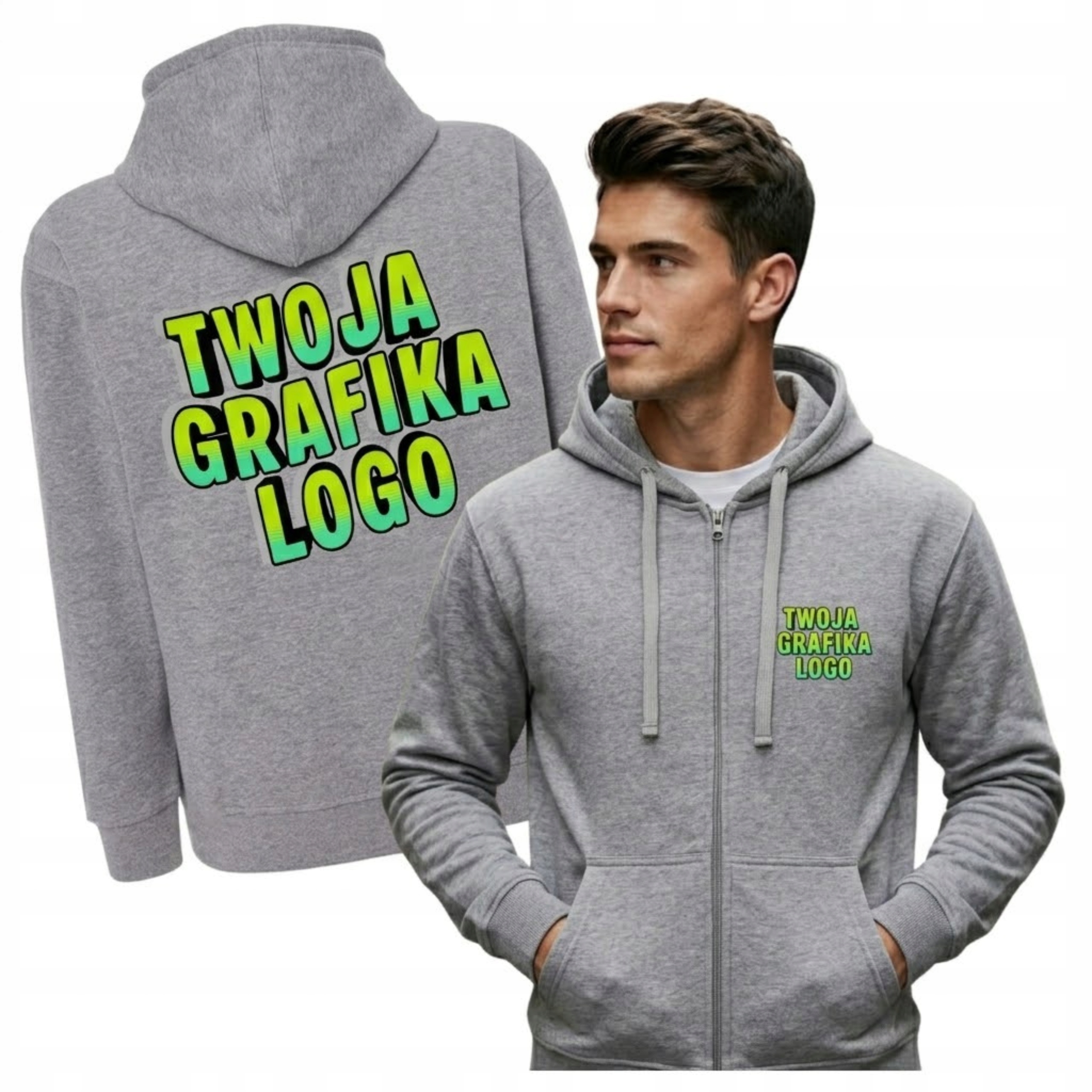 Bluza Męska Rozpinana z Własnym Nadrukiem Logo Firmy Kaptur M