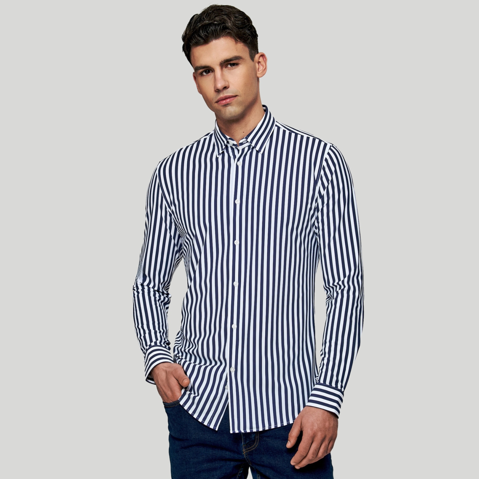 Pánská košile s modrým pruhem Slim Fit Pako Lorente vel M
