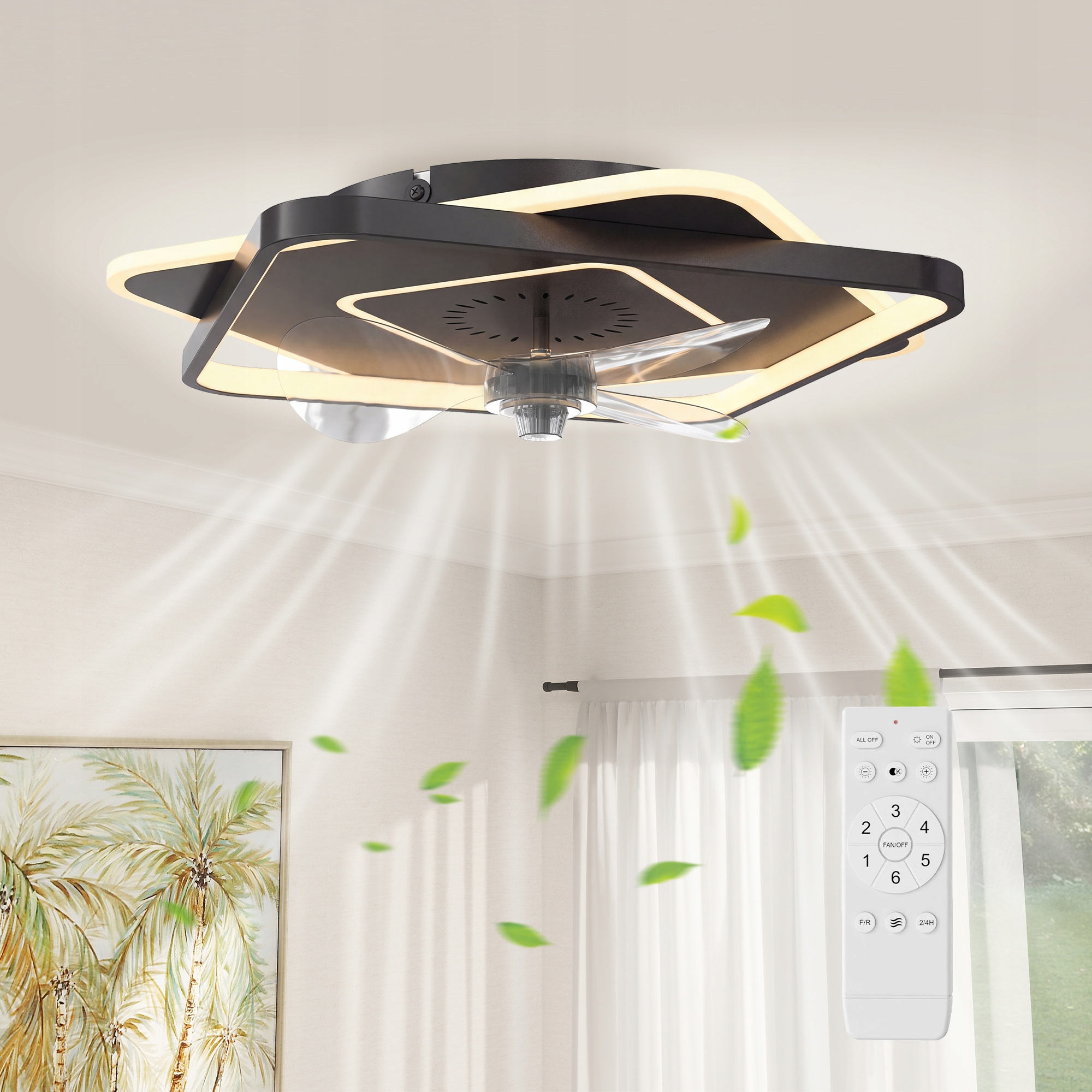 Homcom Led stropní ventilátor s osvětlením, tichý Ø 53 cm pro obývací pokoje
