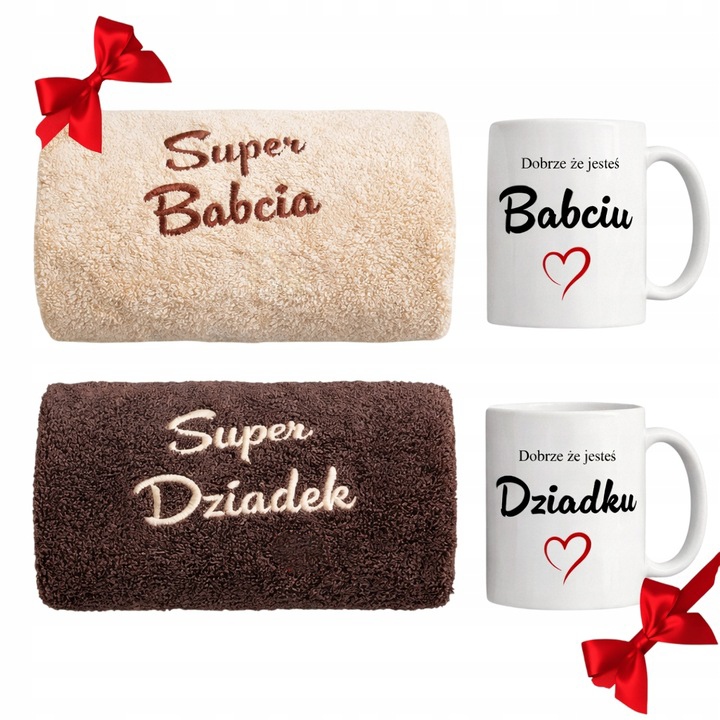 Sada Ručníků Na Den Babičky A Dědečka S Bílými Hrníčky